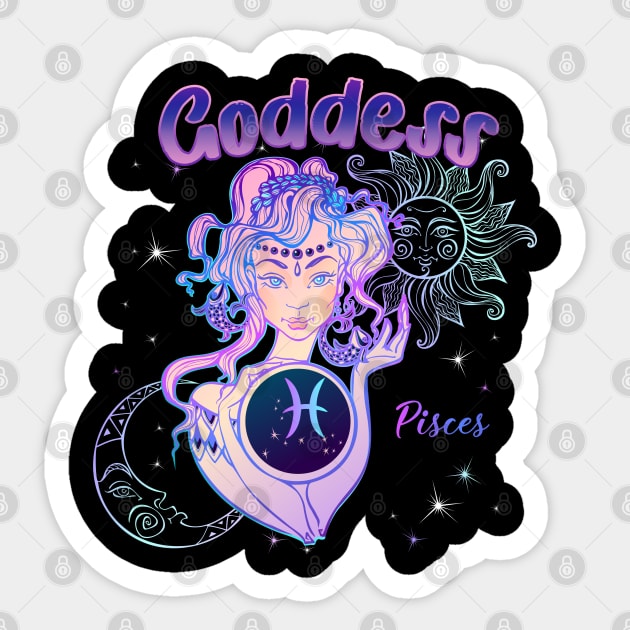 Zodiac Pisces Goddess Queen Horoscope Sticker by The Little Store Of Magic